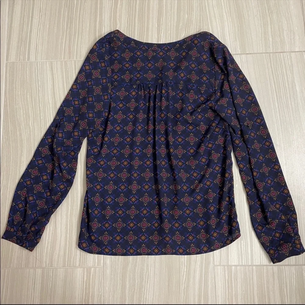 NWOT Skies Are Blue Silky Print Blouse Roll Sleeve Women S - Picture 9 of 10